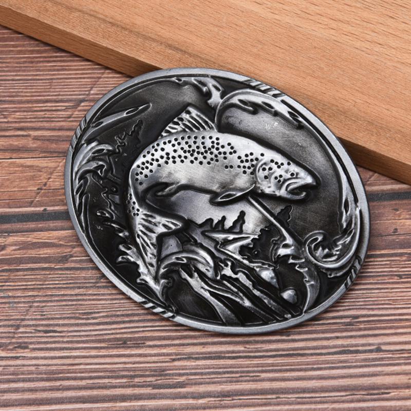 Western Cowboy Fish Belt Buckle For Mens Jeans Accessories Metalowa klamra do paska