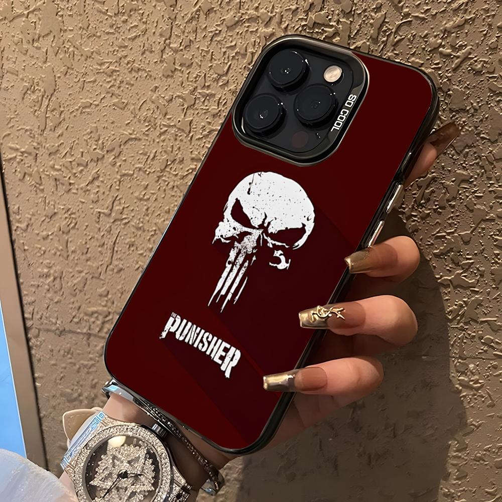 

The Marvel Punisher Skull Phone Case For 17 Air IPhone 16 Pro Max 15 14 Plus 12 13 X XS Max 11 Colorful Silver Cover iPhone 14 Pro