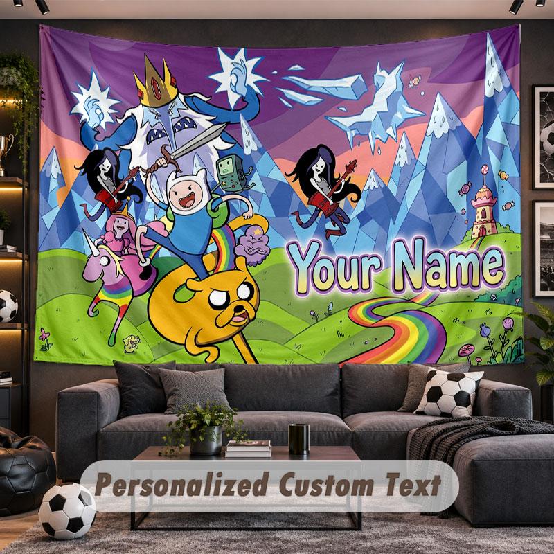 Wall Hanging Tapestry Custom NameAdventure Time Cartoon Pattern Personalized Printed Fabric Wall Decor