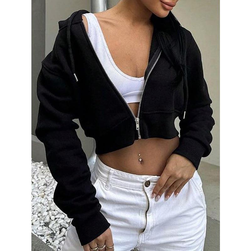 Damenmode, lässig, einfarbig, bedruckt, Herbst-Winter, langärmelig, mit Kapuze, Jacken und Mäntel