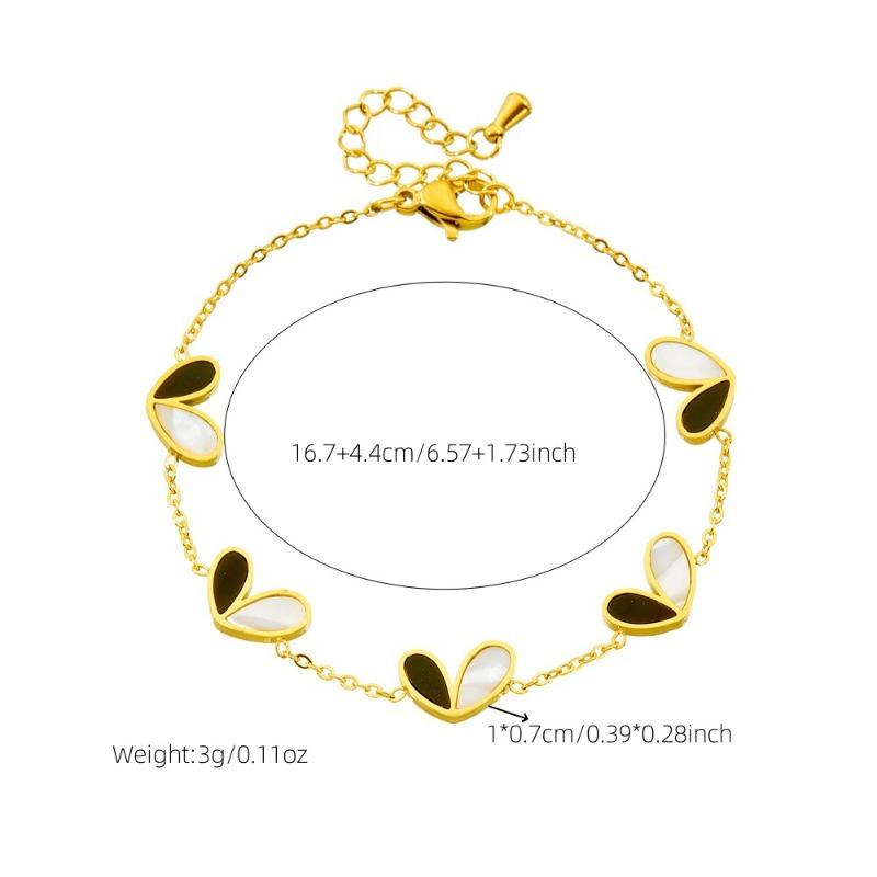 Gold Black White Heart Jewelry Set Necklace Bracelet Earrings for Women