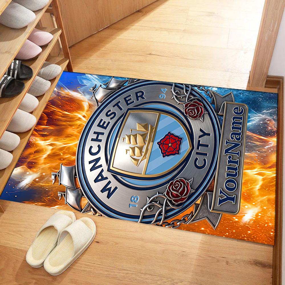 Manchester City Customized Name Area Rug Design for Decorate room Entryway Dining Room Balcony Antislip Carpet Decorate Offices Gift for Festivals