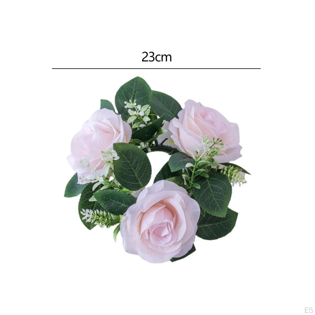 Sztuczne Róże Pierścienie na Świece Mały Wianek Uchwyt na Świecę Kolumnową 23 cm Girlanda Kwiatowa na Boże Narodzenie