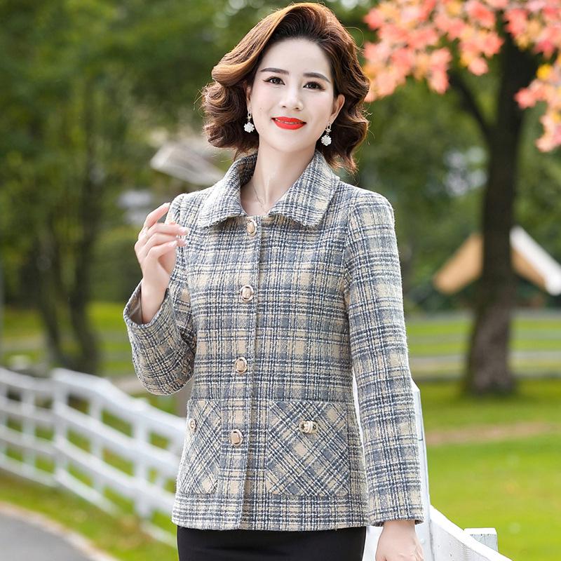 

Осенний модный клетчатый костюм для женщин среднего возраста: Элегантная весенне-осенняя верхняя одежда 5XL (145-160 jin) бежевый
