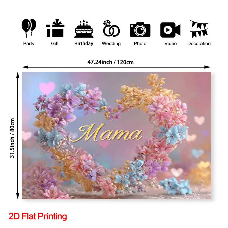 2D Dreamy Mother's Day Banner, Flower Heart with "Mama" Text