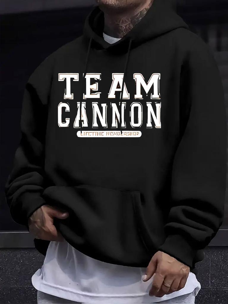 American Western Style Unisex Autumn Winter Print Hoodie Long Sleeve Sweatshirt, TEAM CANNON Retro Letter Print Hooded Sweatshirt, American Street Fit