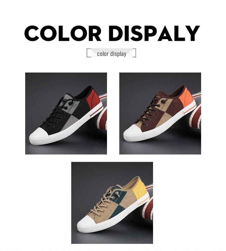 Men's Spring Canvas Shoes: Breathable, Casual, Versatile Low-Top Skate Shoes with Elastic Band.