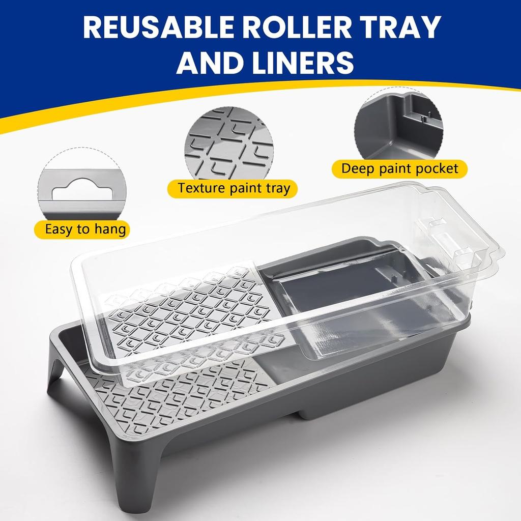 Mister Rui Foam Paint Roller, 4 Inch Paint Roller 8 Pack, Small Paint Roller, High Density Foam Paint Roller Tray and Liner Set, Sponge Rollers for