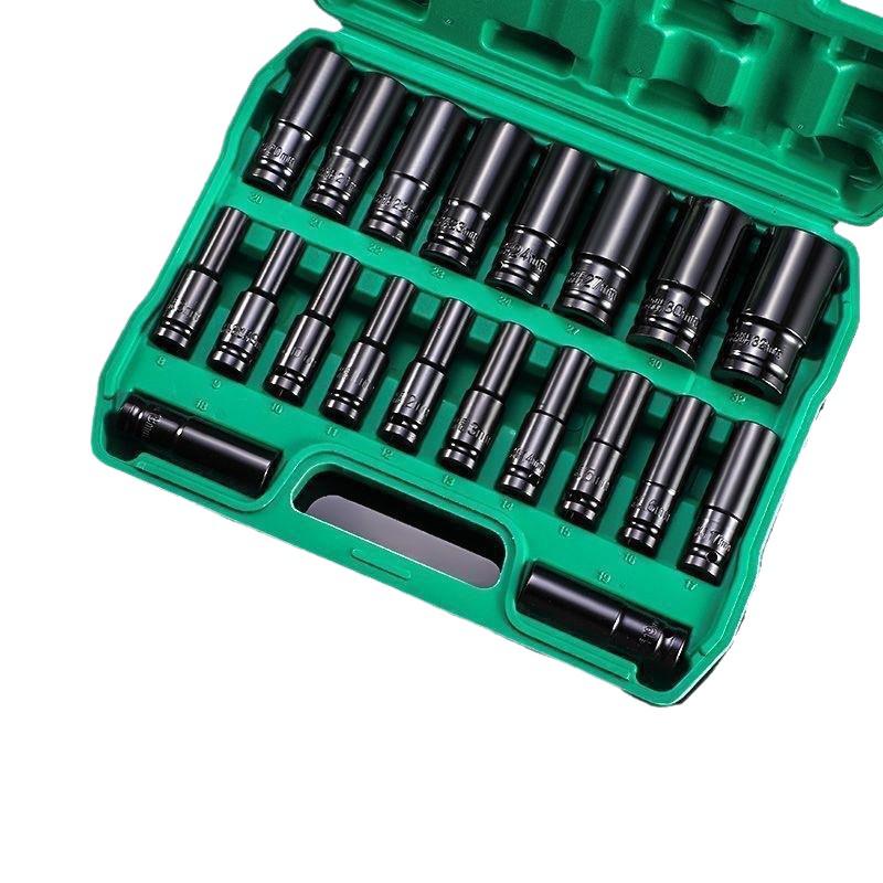Extended Electric Air Impact Wrench Set with 8-32mm Hex Sockets