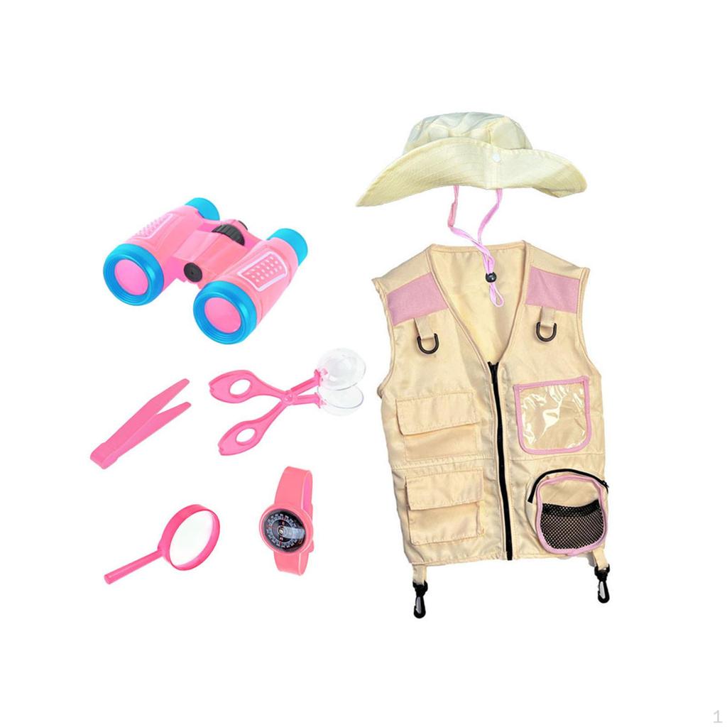 Kinder Entdecker Kostüm Set Ausgefallenes Verkleiden Weste und Hut Rollenspiel Lernspielzeug Requisiten Campingausrüstung