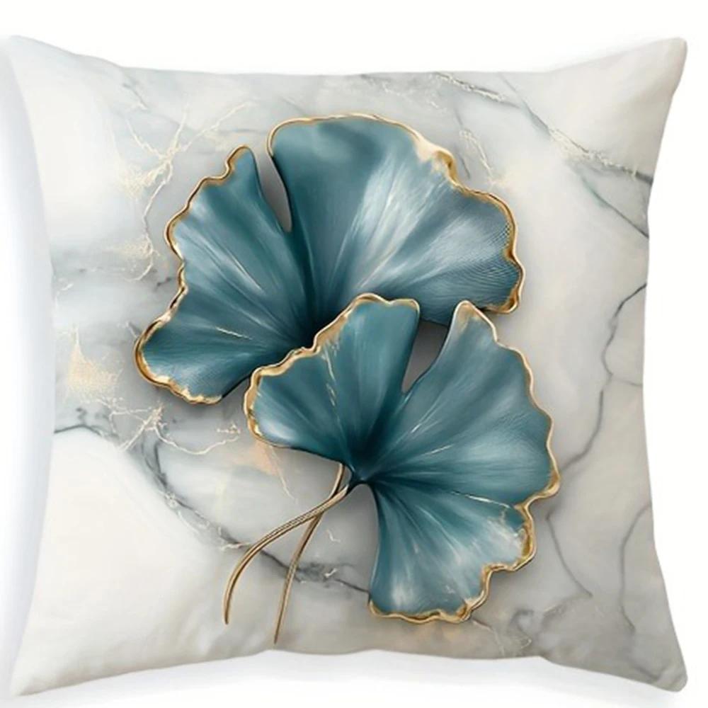 Ginkgo Biloba Gray Marble Texture Printed Pillowcase Living Room Sofa Cushion Cover Home Bedroom Room Decoration