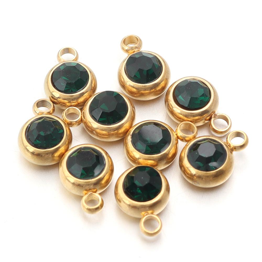 10Pcs Mini Birthstone Charms Stainless Steel Round Rhinestone Crystal Pendant for Jewelry Making DIY Necklace Bracelet Findings
