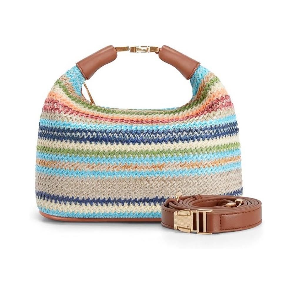Ladies' Summer Woven Handbag with Spliced Crossbody Bag