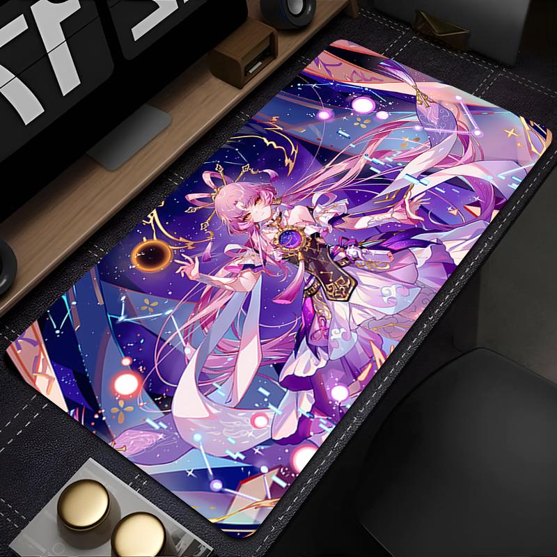 Gaming Mouse PadLarge Desk MatAntislip Rubber BaseStitched EdgesPurple Cosmic Anime Girl Print for Gaming  Office Desk Use