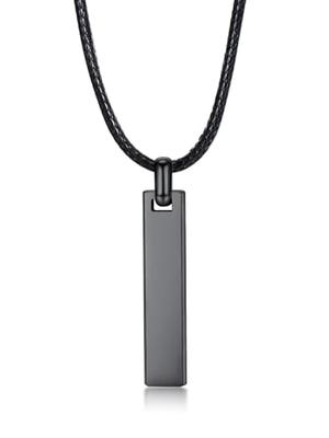 PROSTEEL Men's Simple Plate Necklace Pendant, Surgical Stainless Steel, Hypoallergenic, Water-Resistant, 55cm Long [Black String Chain]