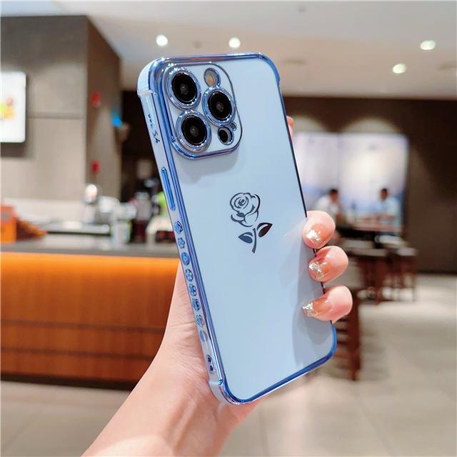 Luxus Vergoldung Rose Blume Bumper Handyhülle Für iPhone 11 12 13 Mini 14 15 Pro X XR Xs Max SE2 SE3 Schutzhülle Auf 14 Plus