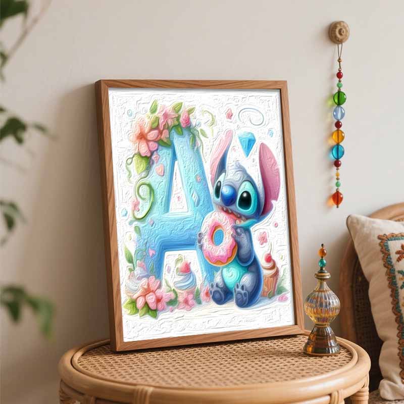 Disney Stitch Letter A Donut Flower Oil Paint Digital Painting Art Kit Handmade DIY Painting Kit Home Decor