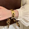 Retro Y2k Gold Color Geometric Liquid Metal Leopard Print Silk Scarf Winding Bracelet for Women Personality Hot Girls Jewelry