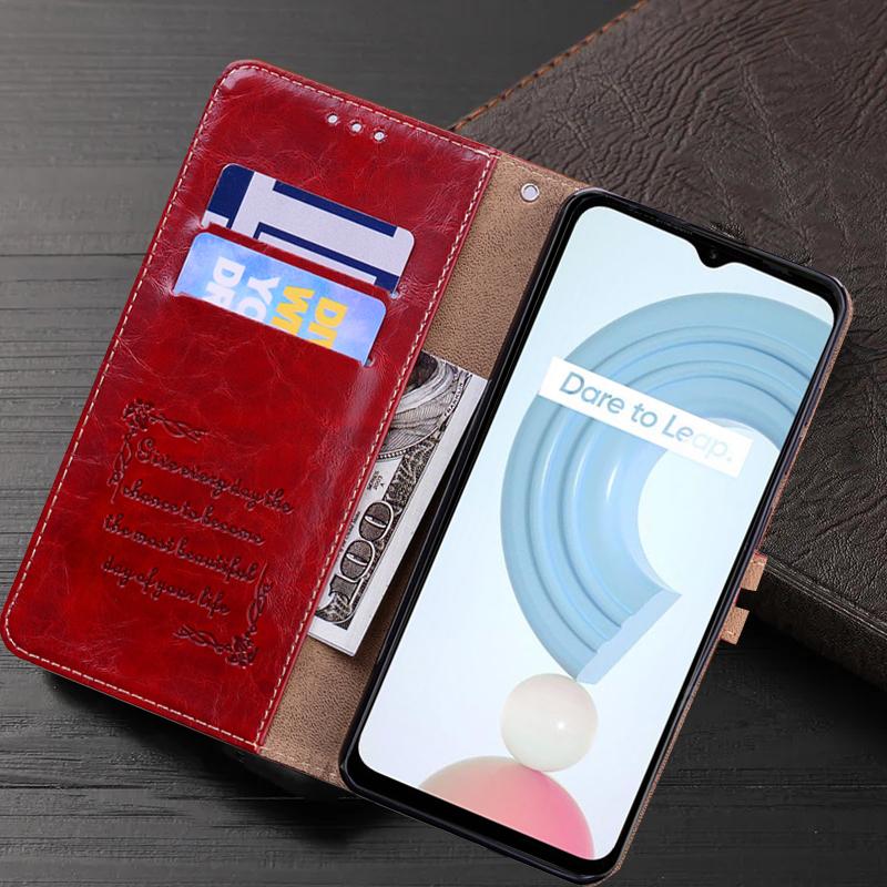 Book Soft Leather Wallet Phone Case For OPPO Realme C35 C31 C21Y C25Y C20 9 9i 8 8i A54 A74 A94 A57 5G 4G Shockproof Flip Stand Holder Cover