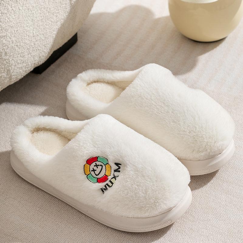 Зимние плюшевые тапочки для мужчин модные однотонные домашние тапочки на толстой подошве хлопковая обувь на плоской подошве Zapatos 2024 36-37 белый 1331₽