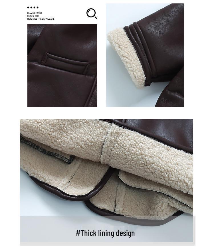 Girls' 2025 Fleece-Lined Leather Jacket - Thickened Winter & Autumn Fashion Coat