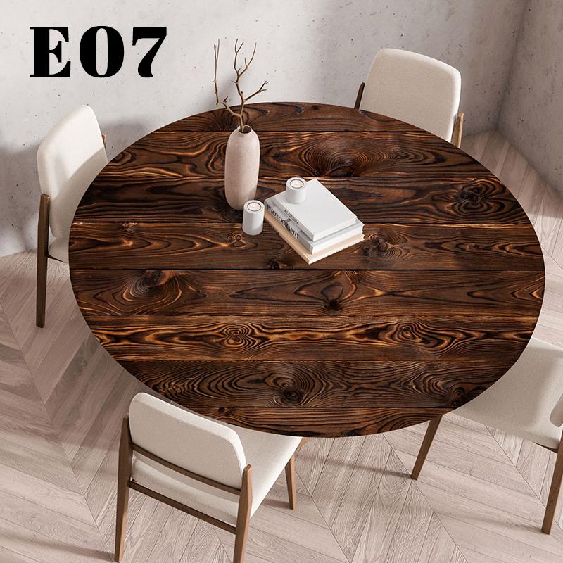

1pc Elastic Retro Wooden Texture Round Table Cover Waterproof Oilproof Home Decor Kitchen Dining Room Table Cloth 60/90/120cm (as the picture,60cm)