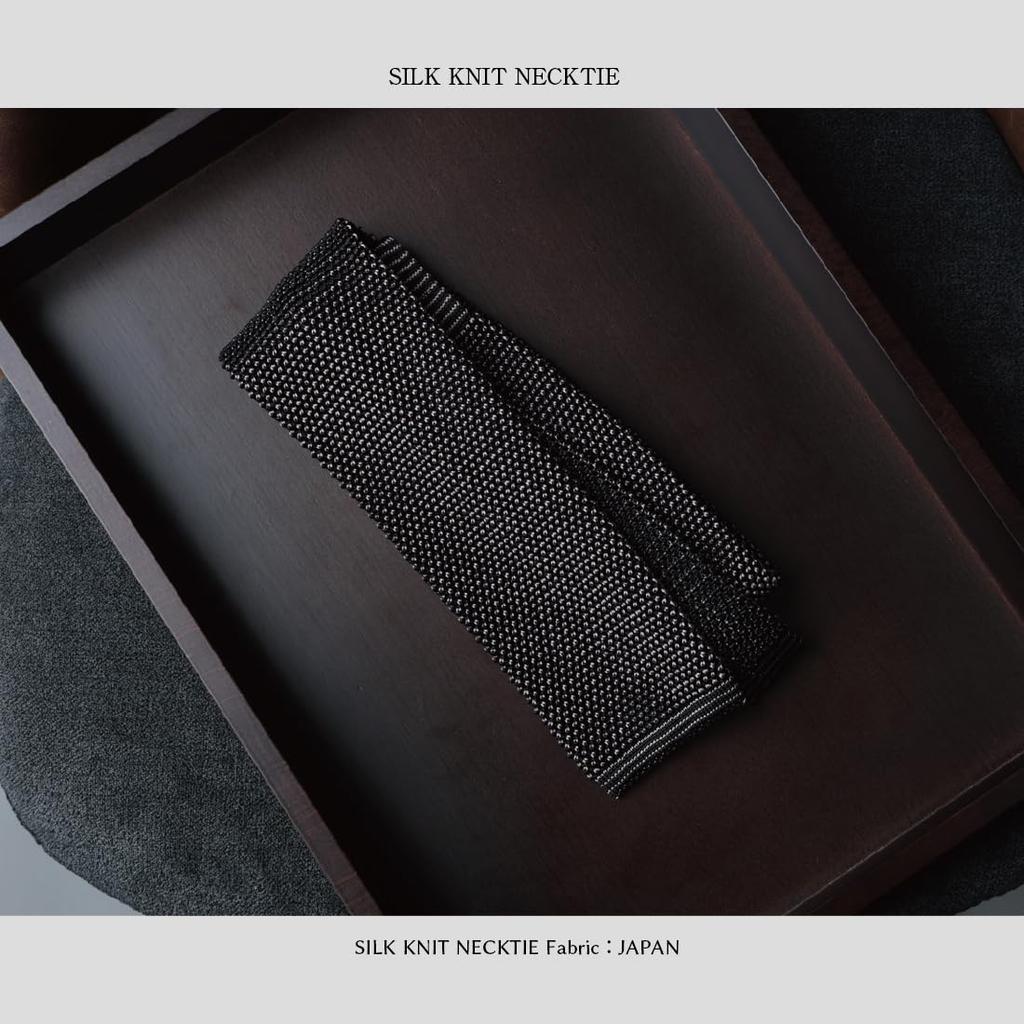 [Y&TAILOR] Knit Silk Necktie, Brand Name, Solid Color, Stylish, Business, Gift, Made in Japan, Classic (Black x Mocha)