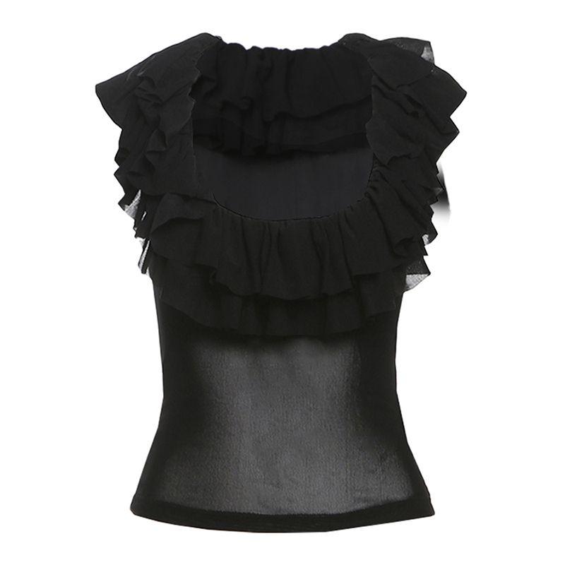 # Sisjuly# Niche Style Lazy Feeling Layered Wooden Ear Sexy All-Matching T-shirt Female Fashion Slim Looking Tops