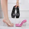 Summer New European Transparent Block Heel Mules Peep Toe Big Size Nightclub High Heel Slides Women Sandals