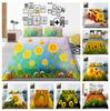 Napraforgómintás Deluxe háztartási ágyneműkészlet Teljes méretű paplanhuzat és párnahuzat Plant Print Mosható és kényelmes hálószoba ágynemű