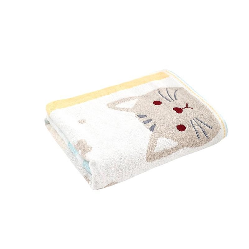 Cartoon Cat Embroidered Yarn-Dyed Soft Bath Towel
