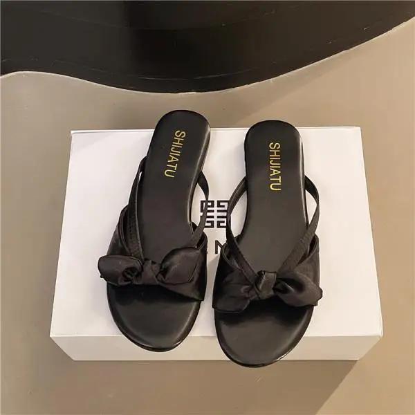 Slippers Women Summer Flat Shoes Female Luxury Slides Pantofle Butterfly-Knot Designer 2025 Butterfly-knot Female Shoes Slippers