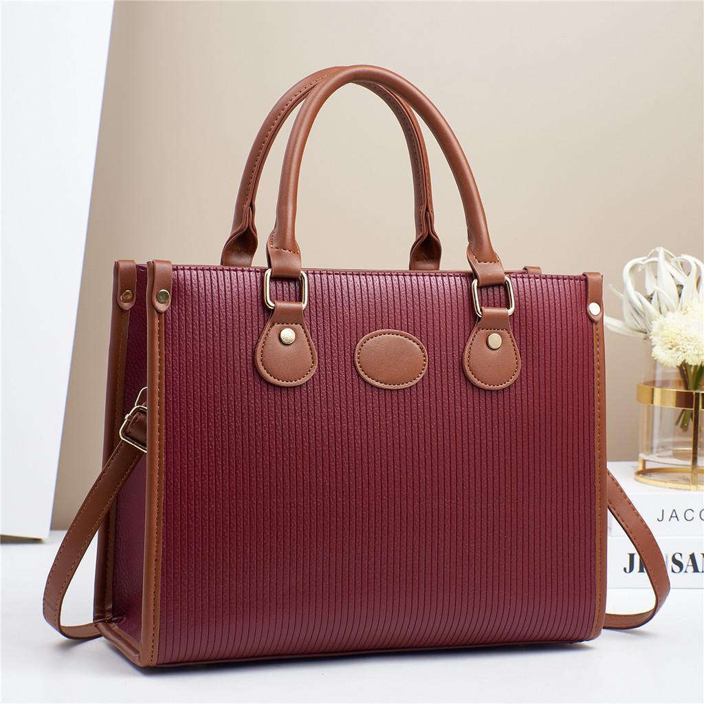 Contemporary Block Color Hand Tote Bag Offering Durable Pu Material Style And