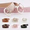 Gold Round Button Women's Belt PU Leather Leather Belt Vintage Waistband Belts  Pants