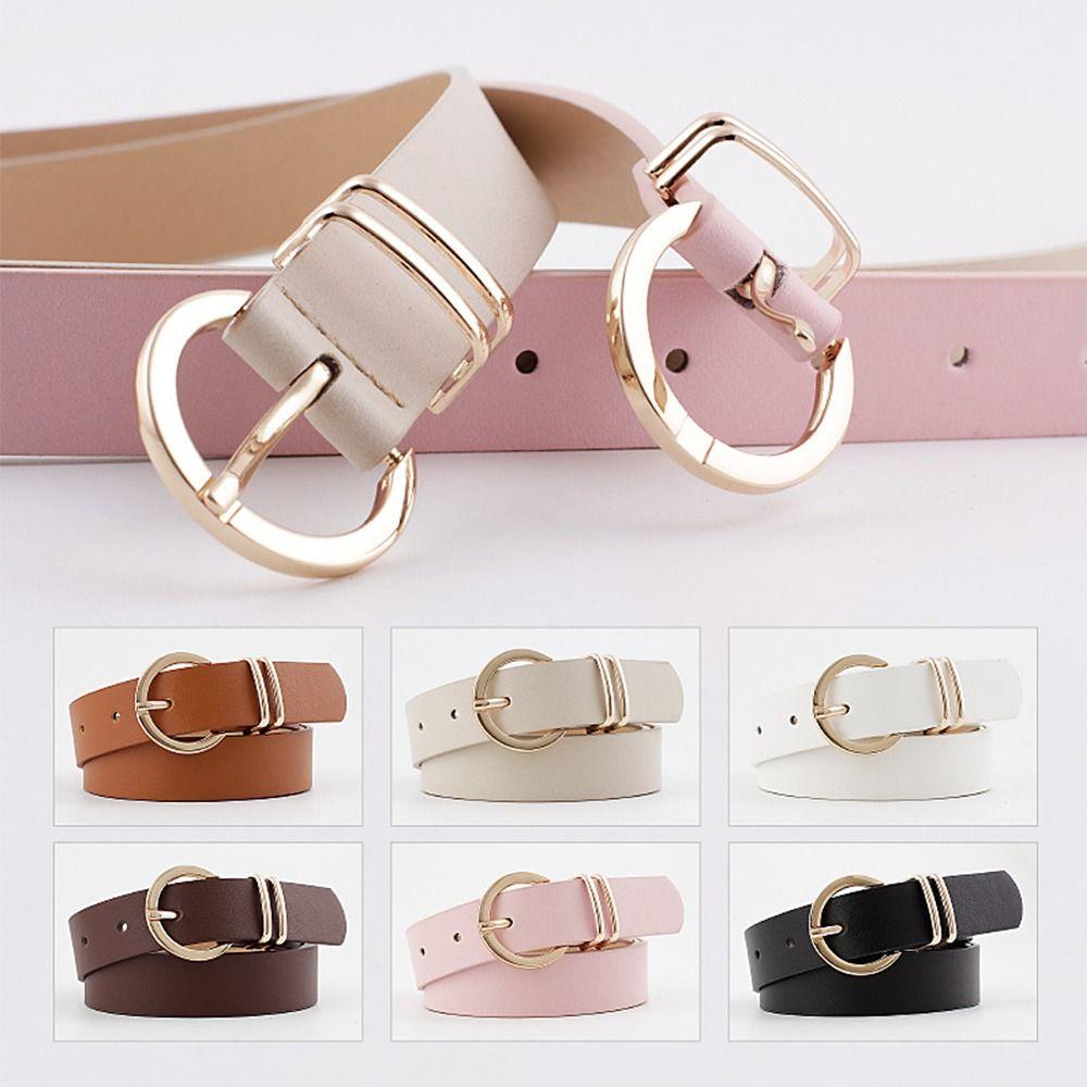 Gold Round Button Women's Belt PU Leather Leather Belt Vintage Waistband Belts Pants