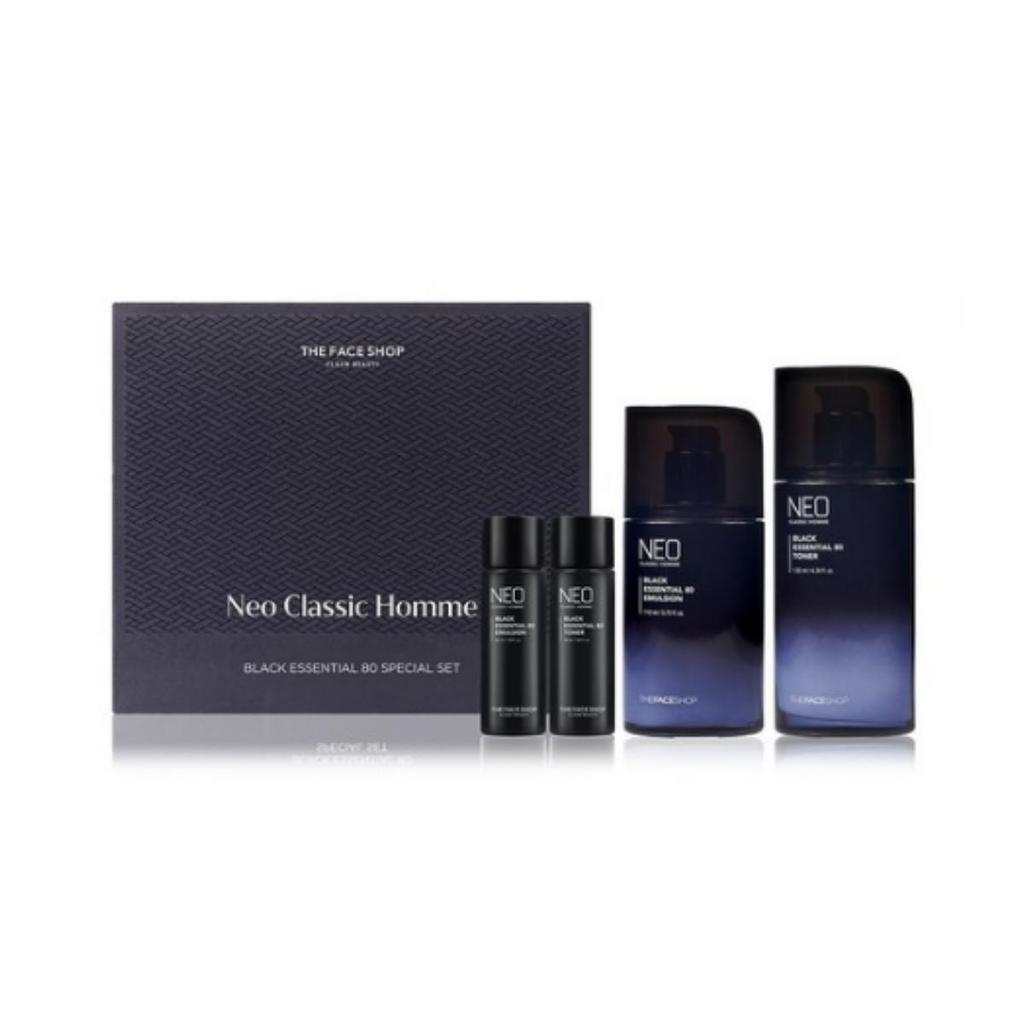 The Face Shop Neo Classic Homme Black Essential 80 Special Set — Toner 130 ml + 30 ml / Emulsion 110 ml + 30 ml