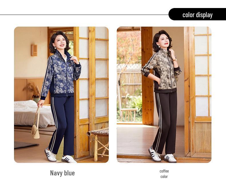 Mom's 2024 Spring & Autumn Casual Sportswear Set for Middle-aged & Elderly Women: 2-Piece Outerwear