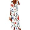 Women Plus Size V Neck Three Quarter Sleeve Floral Printed Long Maxi Dress