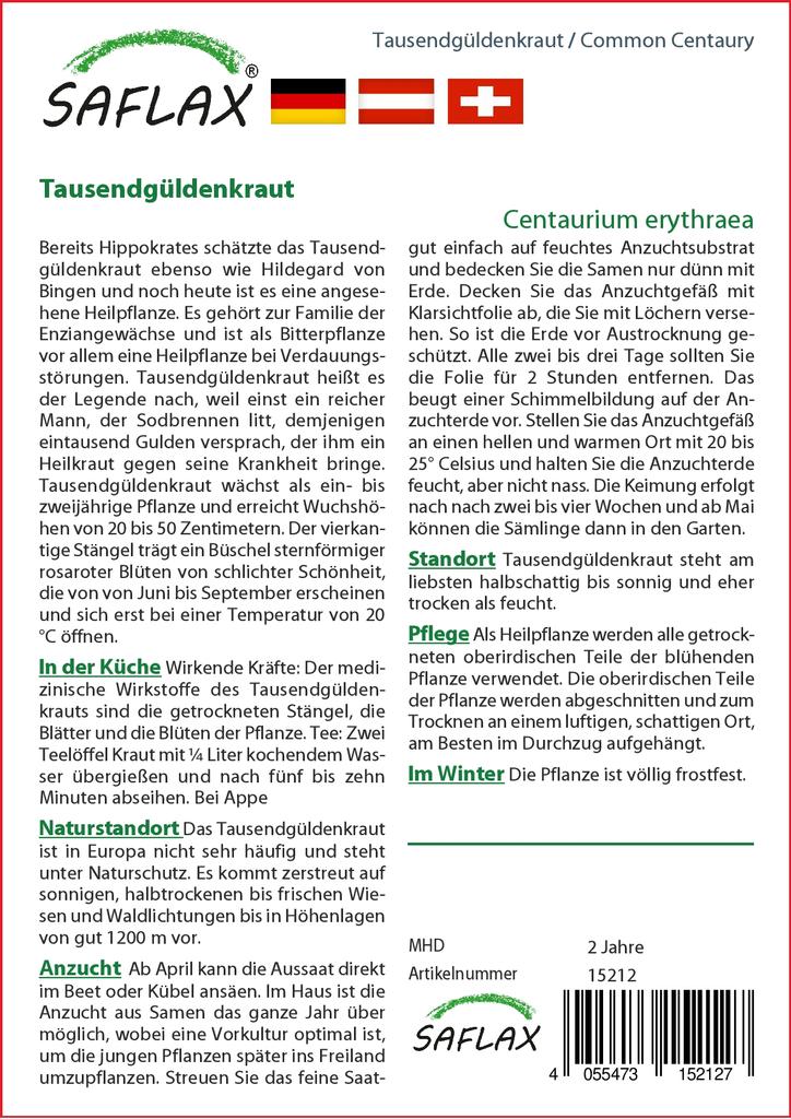 SAFLAX Garden In the Bag - Common Centaury - 250 Seeds - With Substrate In a Fitting Stand Up Bag - Centaurium Erythraea