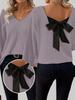 Women's Solid V-Neck Long Sleeve Casual Bow Sweater