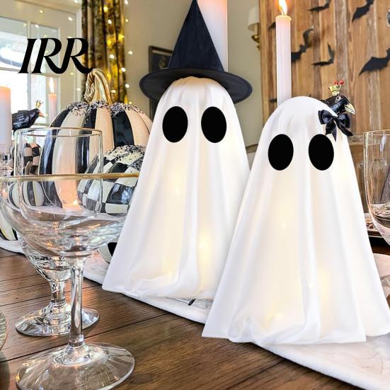 Seasonal Holiday Decor Halloween Ghost Decoration, Light-Up with Witch Hat/Bow, Party Decorations for Spooky Standing Porch Yard Outdoor Decoration