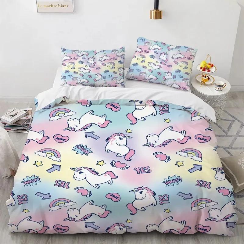 Carton Unicorn Comfortable Quilt Cover Set Children Kids Winter Soft Duvet Cover Sets ,twin Ful Quen King Bedrom Set Home Textile House De Couete