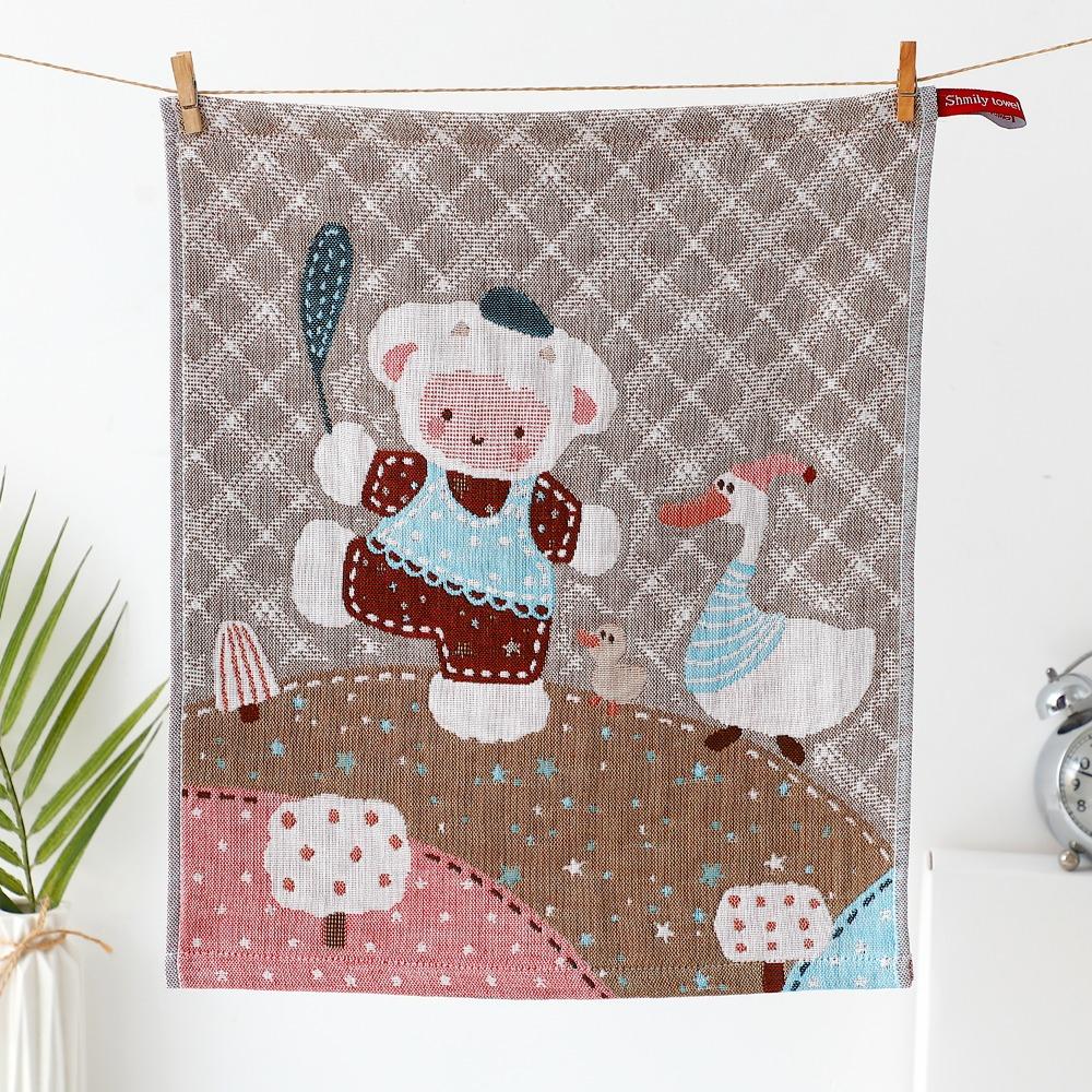 Cartoon Large Hand Towel 4 Layer Cotton Gauze Tea Towel New Pure Cotton Dish Cloth Home Restaurant