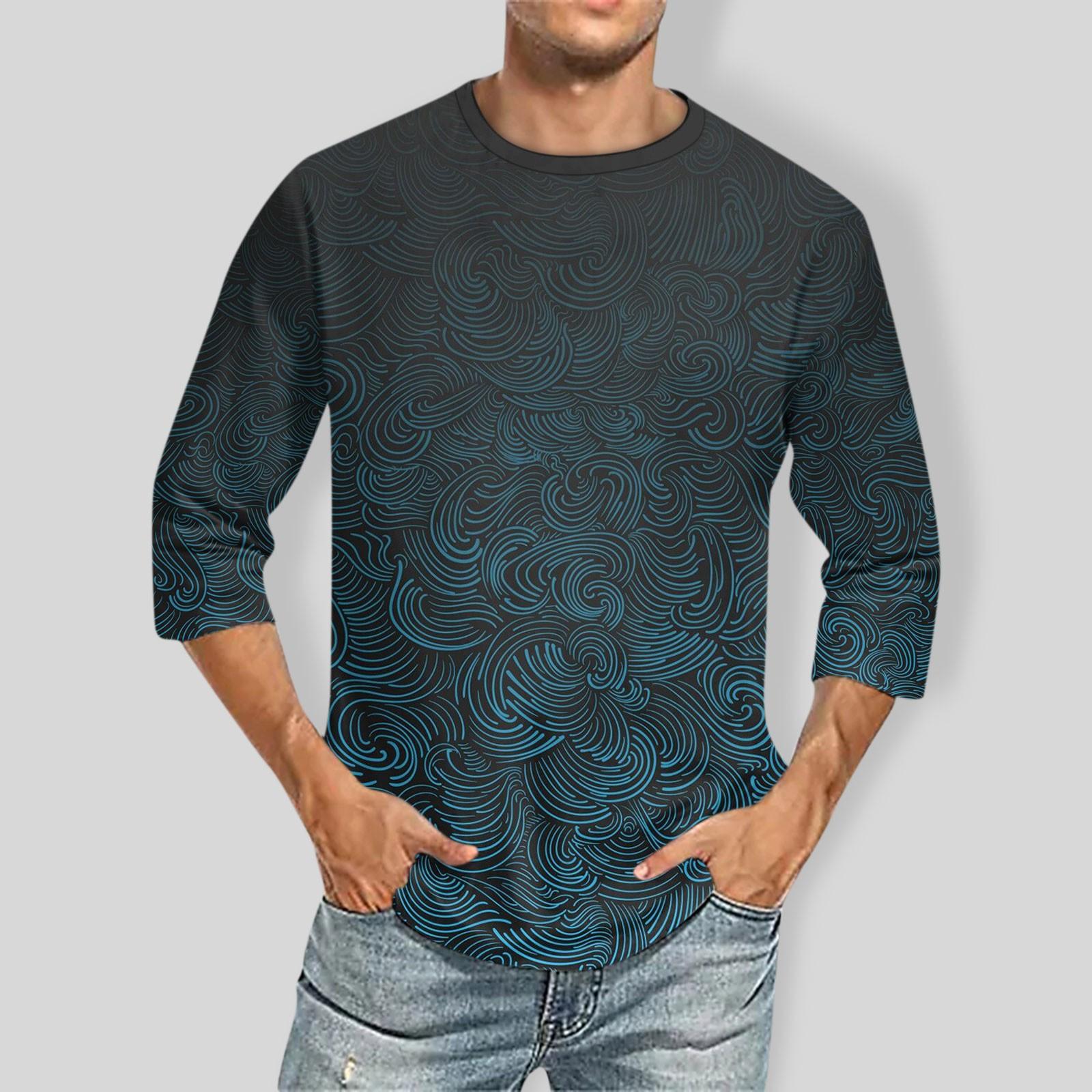 

Мужская однотонная футболка с круглым вырезом и рукавами три четверти S