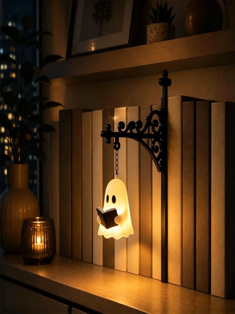 Hanging Reading Ghost Night Light Portable Small LED Lamp for Bookshelf Home Halloween Party Decor Lovely Gift for Friends