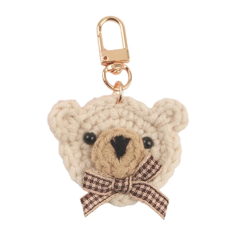 Bowtie Bear Keychain Handmade Wool-Woven Bear Key Ring Earphone Pendant-Decoration Cute Knitted Animal Keyring for Women 1