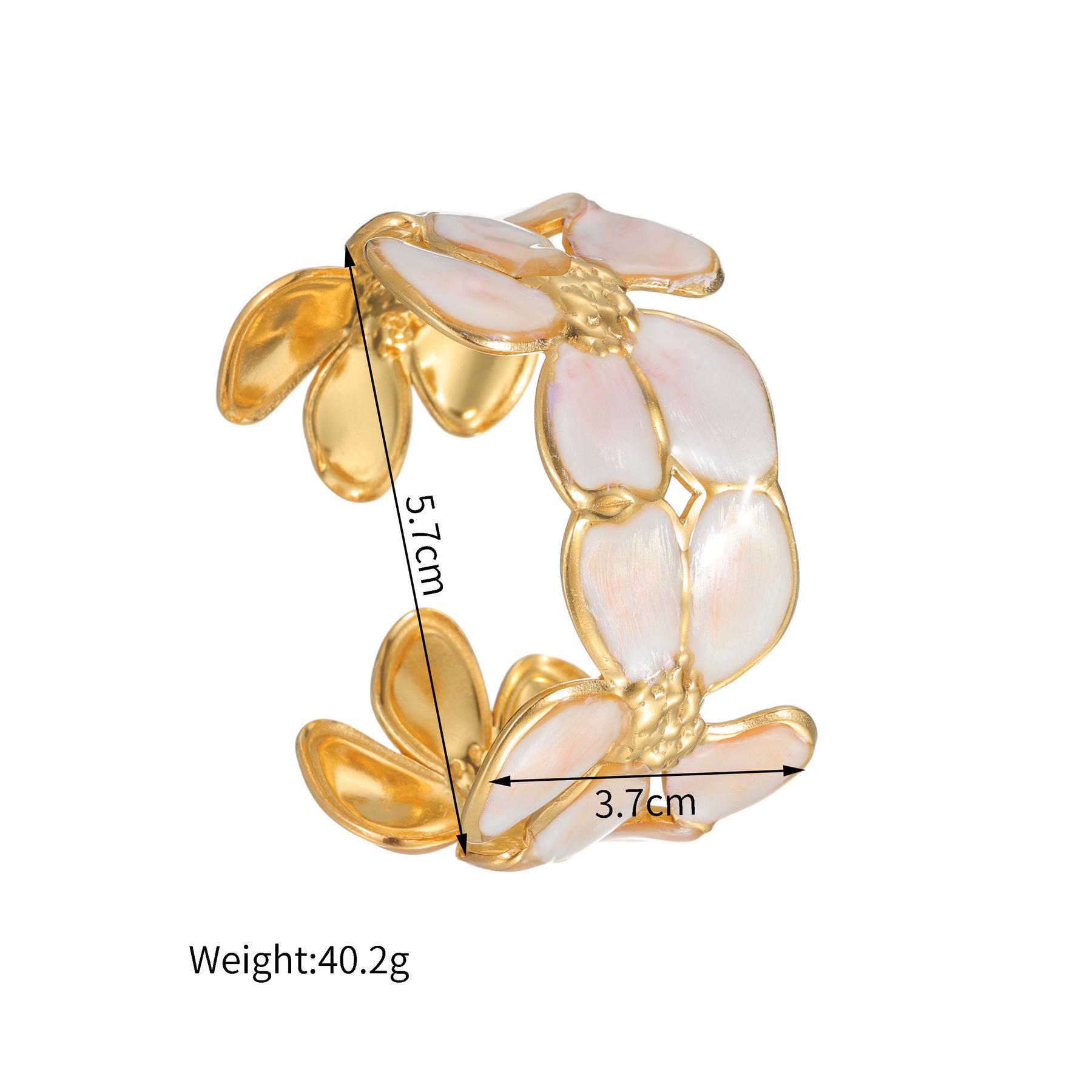 

Элегантный белый браслет-бэнгл с цветком из капельной эмали - Высококачественный женский браслет из нержавеющей стали