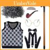 Set de Peluca de Disfraz de Abuelo Clásico con Pelo Corto Suave Rizado y Chaleco Elegante para Niños