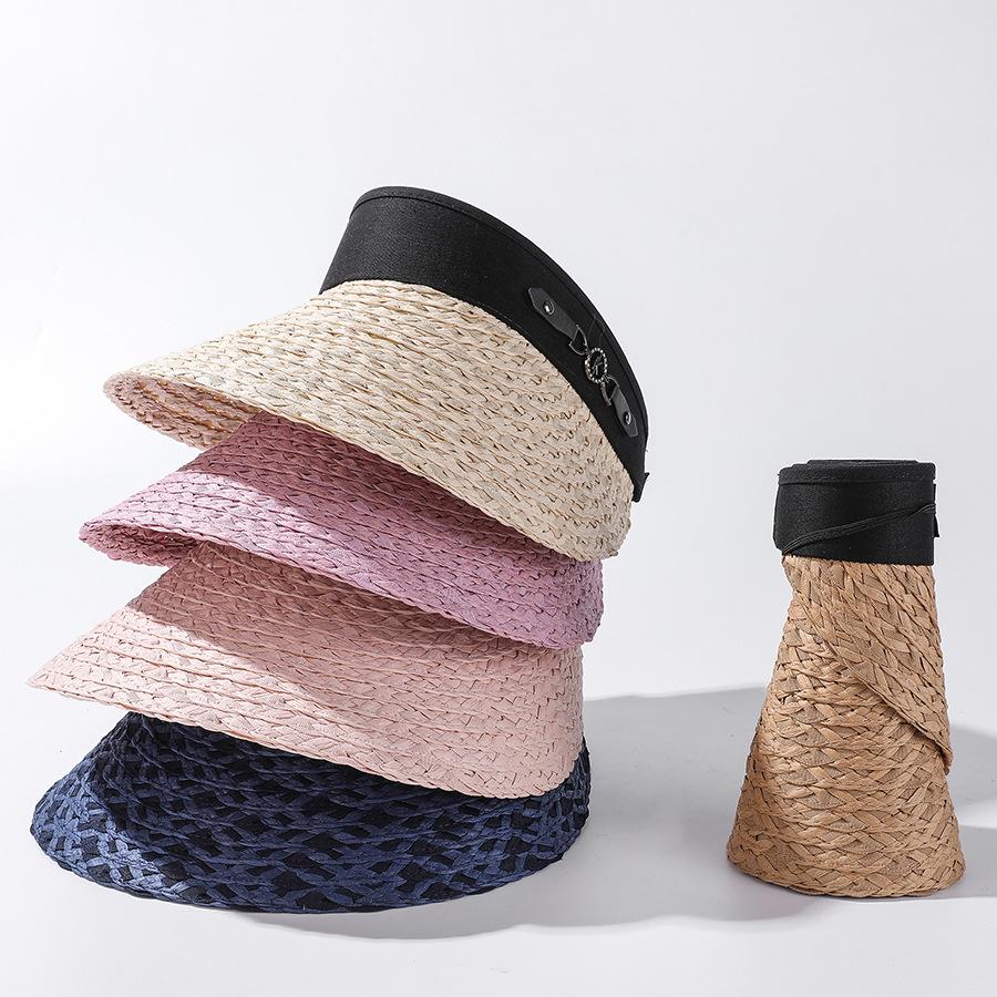 Style Hat Versatile Straw Woven Fashionable Solid Color Female Sunshade Hatscaps