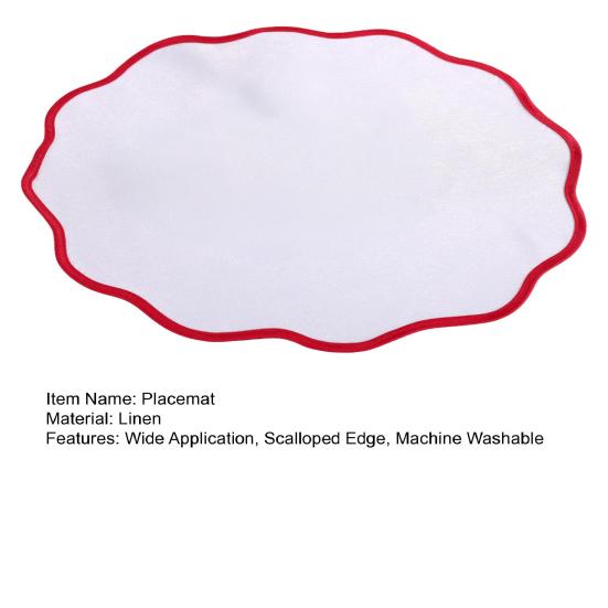 Scalloped Round Placemat Linen Machine Washable Placemat Heat Insulation Table Mat for Dining Table Protection Decoration